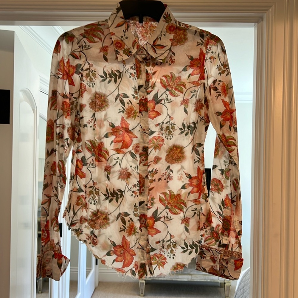 JOHNNY WAS size 2, all cotton, paisley detail, unfinished edges, special buttons